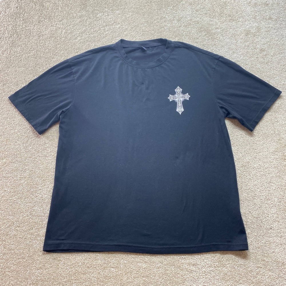 ROMWE Shirt Mens Large Black Short Sleeve Cross Graphic Tee